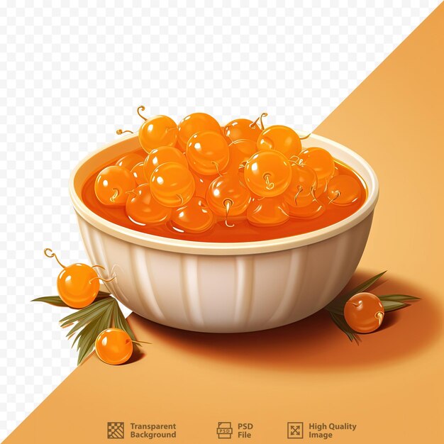 PSD sea buckthorn jam in bowl on transparent background