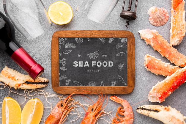 Sea food arrangement with blackboard mock-up