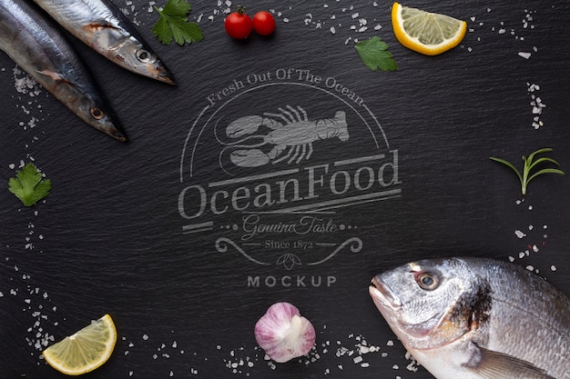 Sea food assortment with mock-up