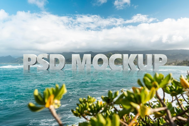 PSD mockup di effetto testo paesaggio marino