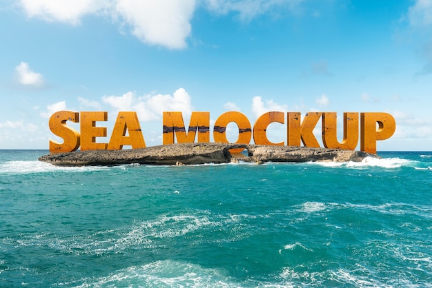 PSD sea landscape text effect mockup