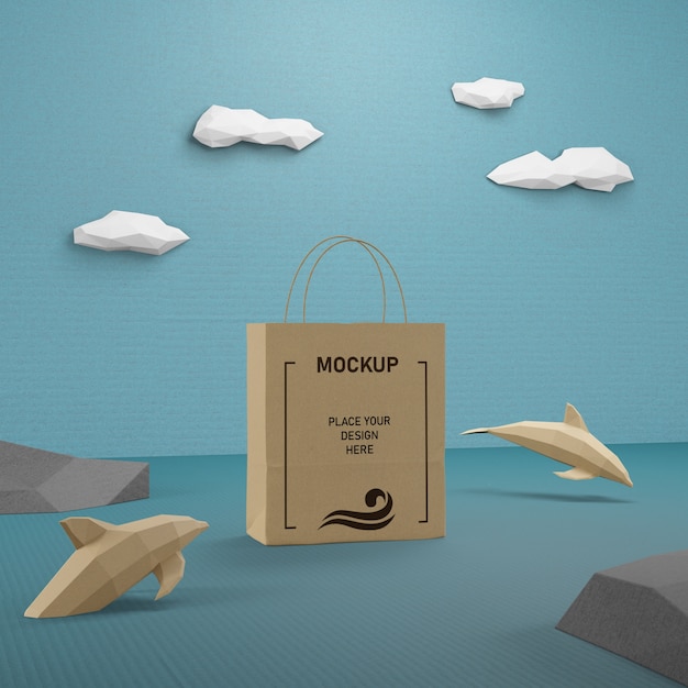 PSD sea life and paper bag concept with mock-up