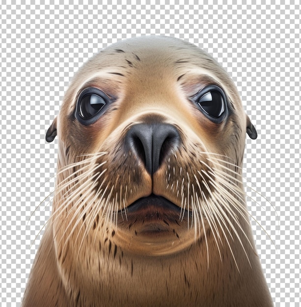 Sea lion face shot isolated on transparent background