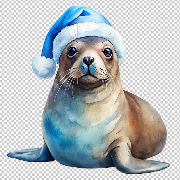 PSD 바다 사자 가 투명 한 배경 에 산타 모자를 입고 있다