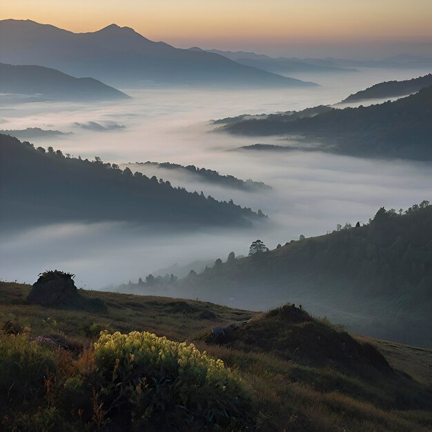 PSD paesaggio di mare di nebbia