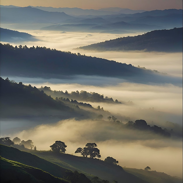 PSD paesaggio di mare di nebbia