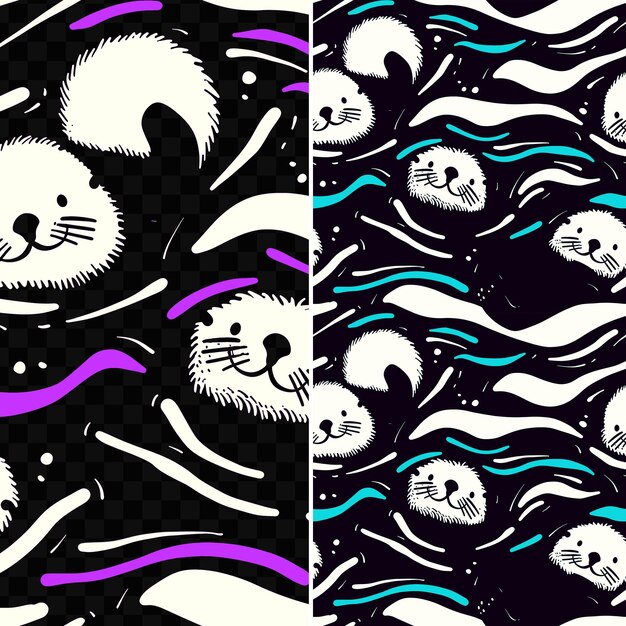 PSD sea otter with rounded silhouette cute minimal graphic desig seamless pattern tile world ocean day