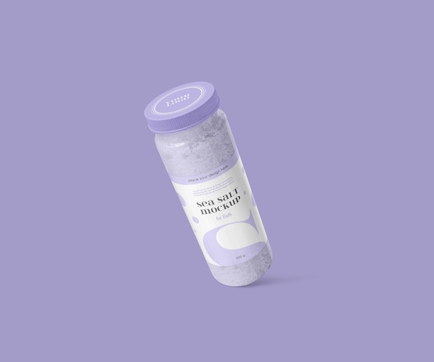 PSD sea salt plastic jar mockup psd template