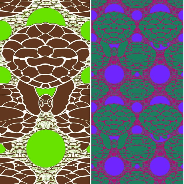 PSD sea turtle with oval silhouette organic minimal design and a nature pattern vector designs