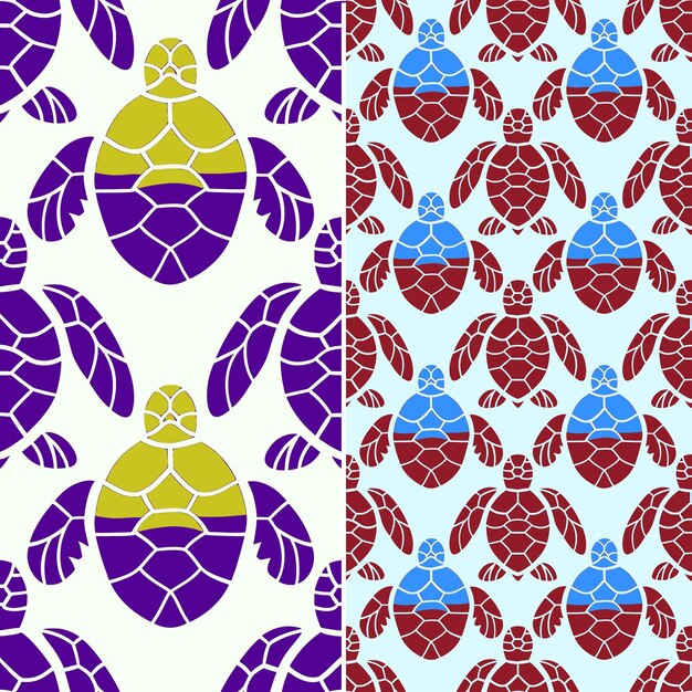 PSD sea turtle with shell silhouette and serene design with scal psd seamless pattern collage art