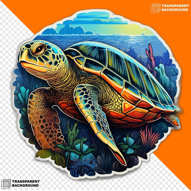 PSD sea turtles head digital sticker isolated on transparent background