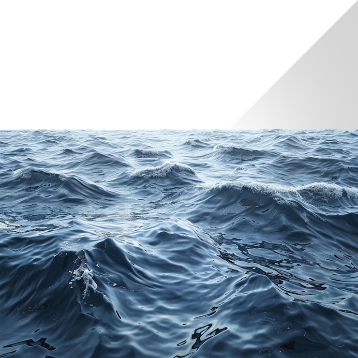 PSD sea water surface cut out isolated on transparent background