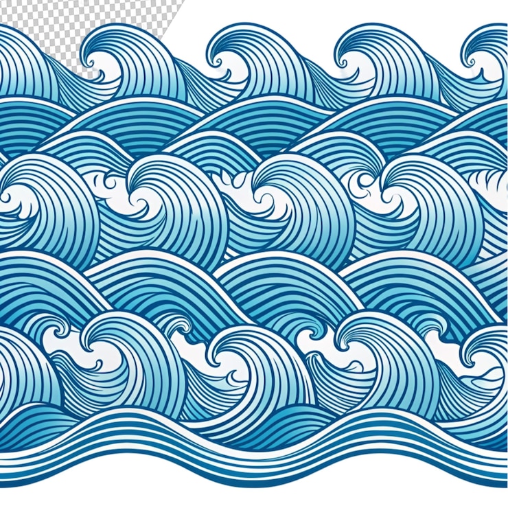 透明な背景に隔離されたラインスタイルで設定された海の波のパターン