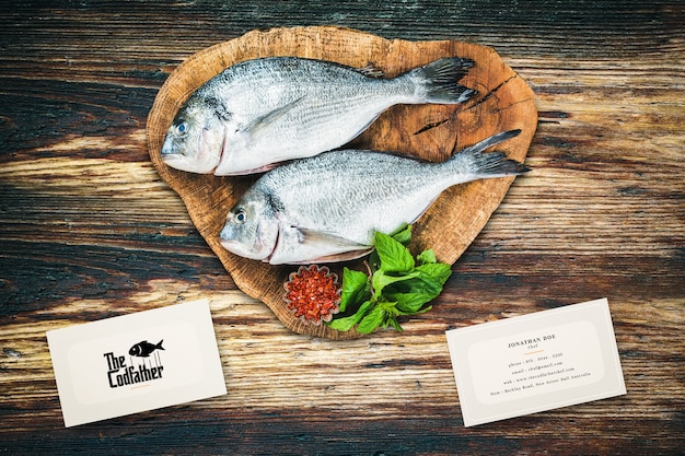 PSD seafood restaurant business card mockup