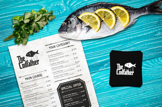 Menu del ristorante di pesce mockup