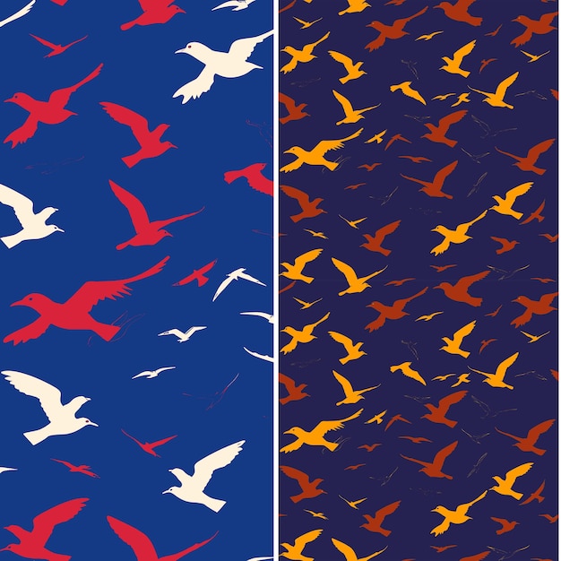 seagull with feather silhouette scattered in a free spirited nature pattern vector designs