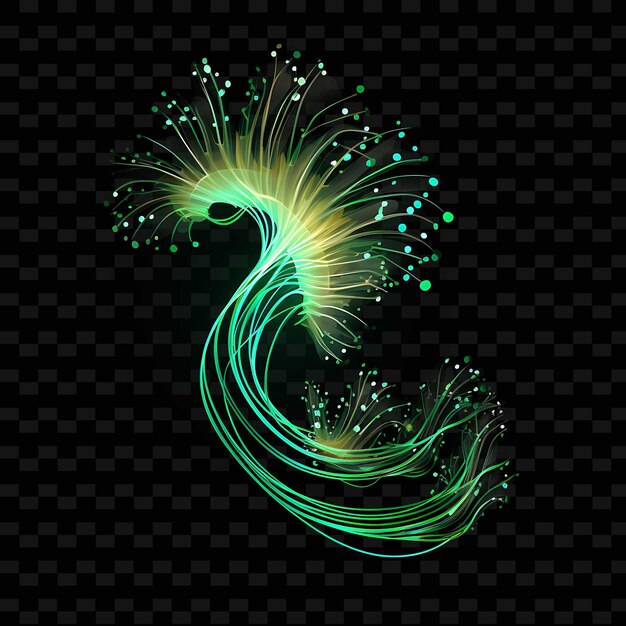 PSD seahorse aquatic delight delicate neon lines seaweed curved shape y2k neon light art collections