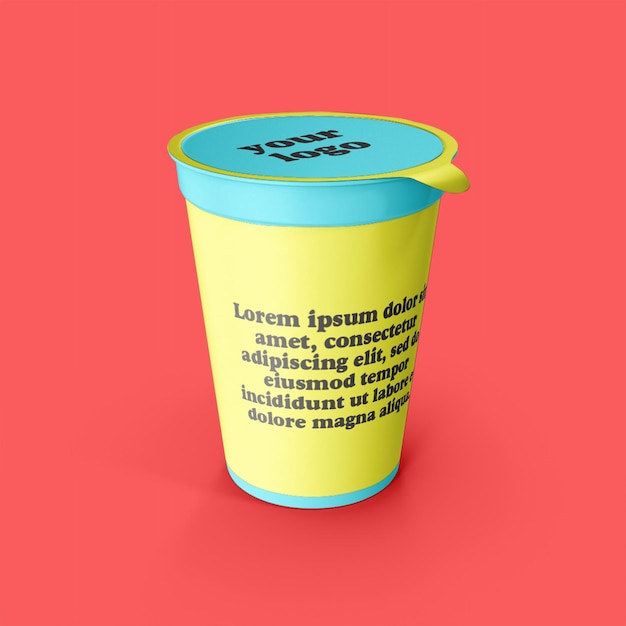 Sealed plastic cup mockup for beverages product