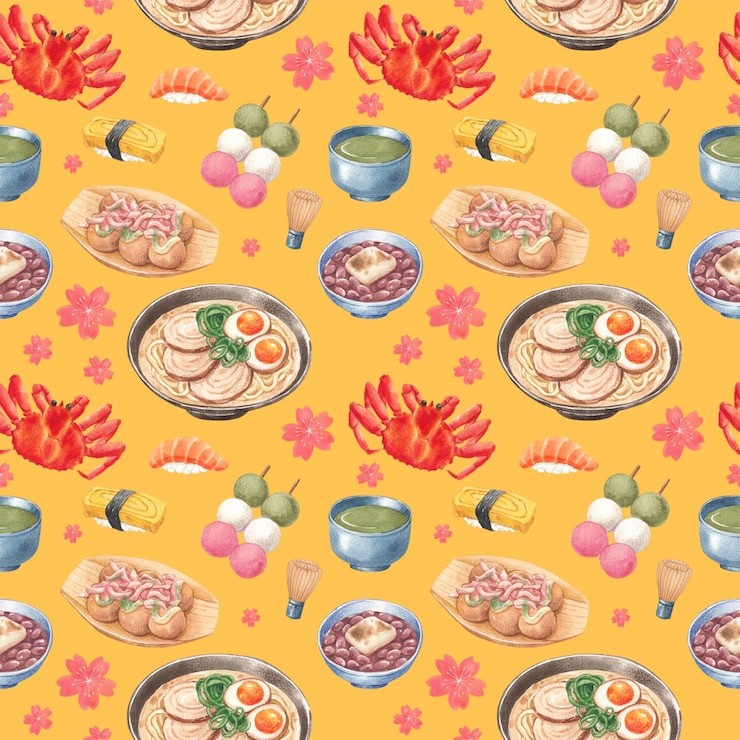 PSD seamless amazing japanese food and dessert pattern