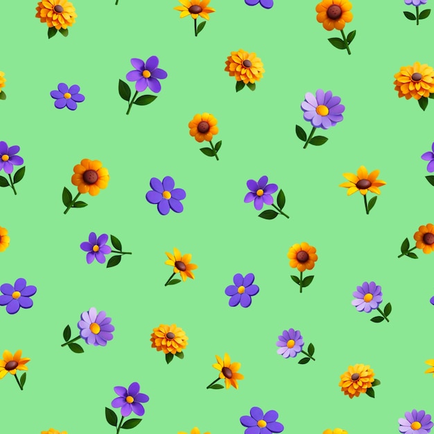 PSD seamless background with 3d flowers illustration