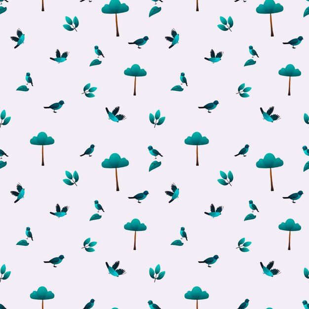 Seamless background with floral and bird illustrations