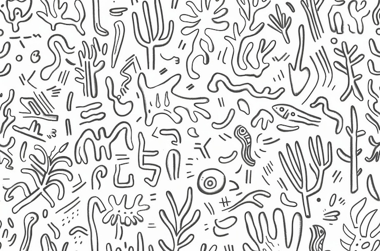 PSD seamless black and white line art pattern curved lines random shapes minimalistic simple