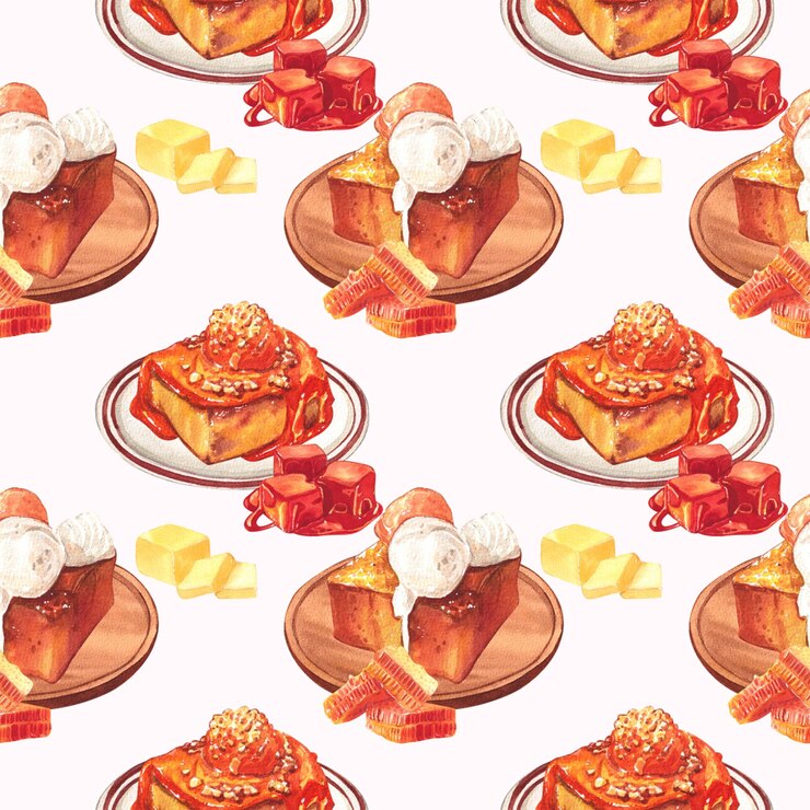 PSD seamless caramel toast with ice cream and butter pattern