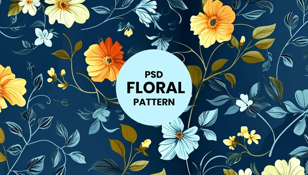 PSD seamless floral pattern on blue olive background