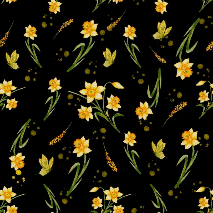 PSD seamless floral patterns spring daffodils and botanical designs for wallpapers textiles and decor