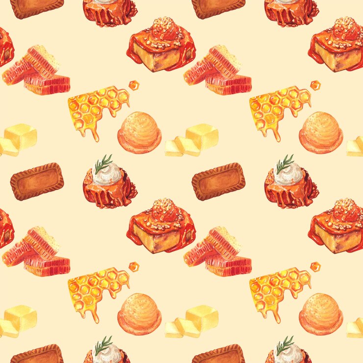 PSD seamless honey toast served with ice cream and honeycomb pattern