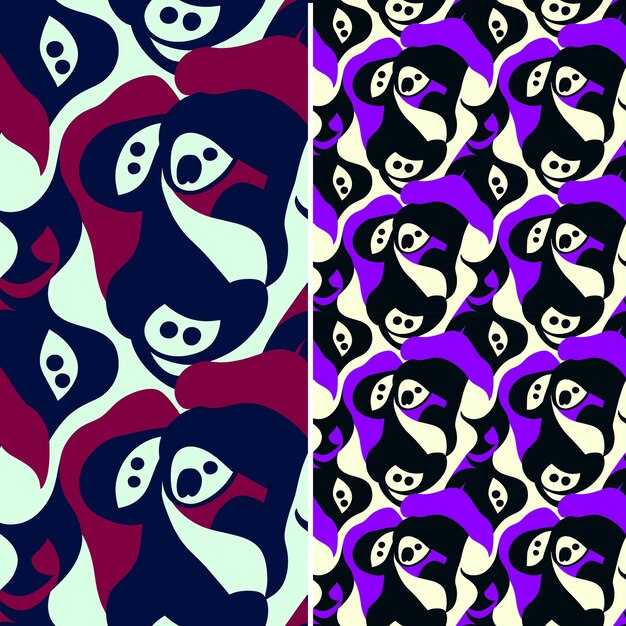 Seamless pattern abiu with sloth silhouette and abstract design with korean p collage outline art