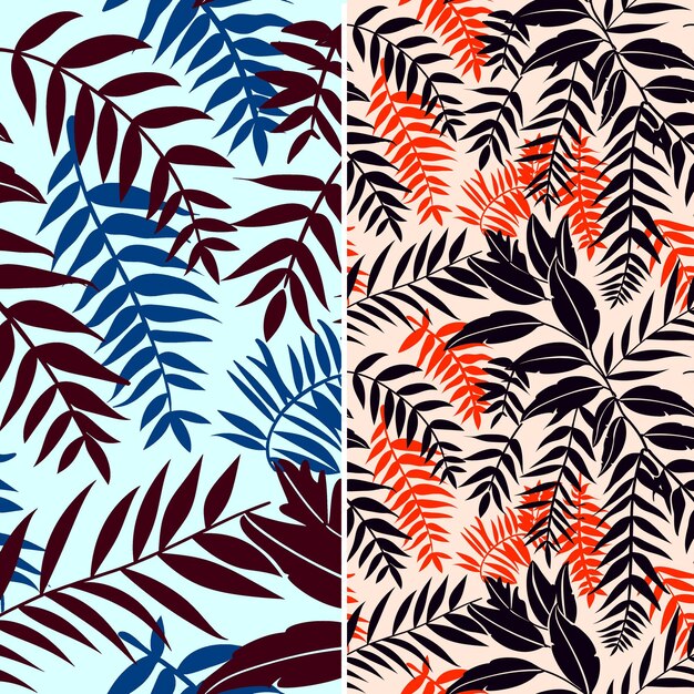 Pattern senza cuciture fern nido di uccelli con modelli di impronte di mano di gorilla e flat vec collage outline art
