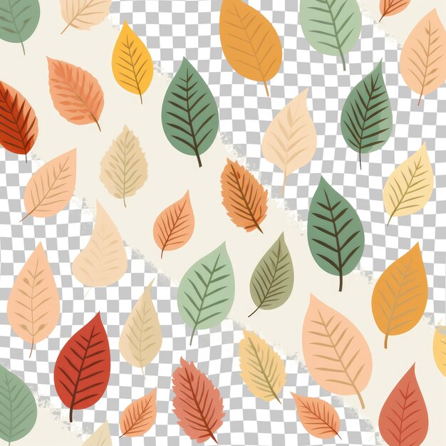 A seamless pattern of colorful leaves on a transparent