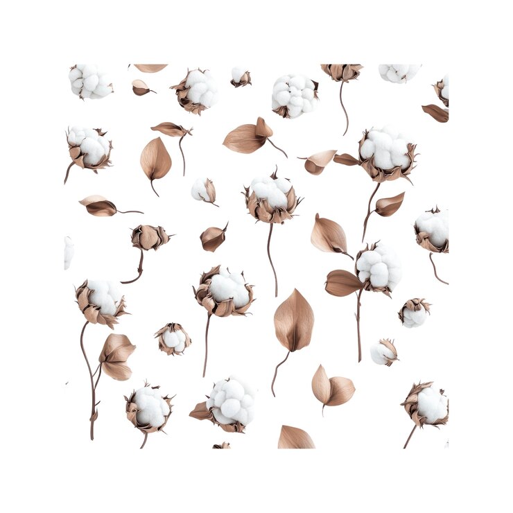 PSD seamless pattern of cotton flowers and leaves