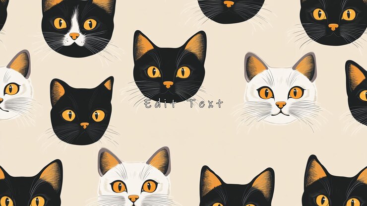 PSD seamless pattern of cute black and white cat faces