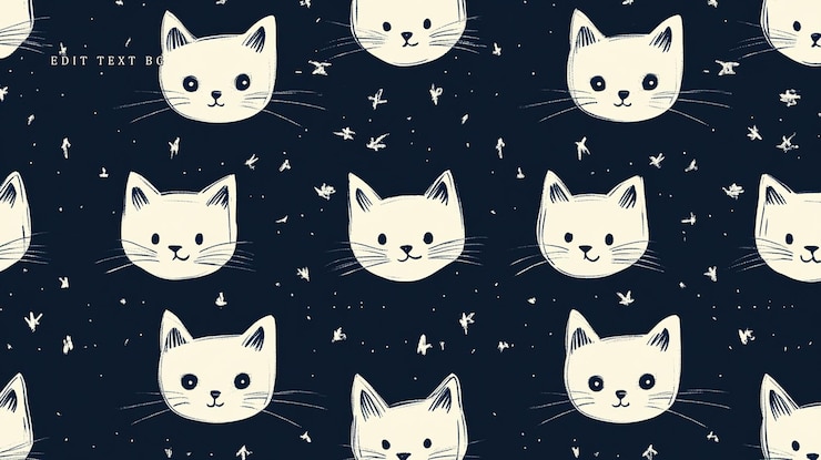 PSD seamless pattern of cute white cats on dark blue background with stars