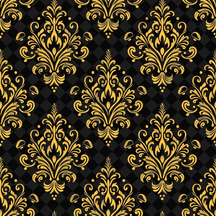 PSD seamless pattern of gold flowers on a black background vector art illustration