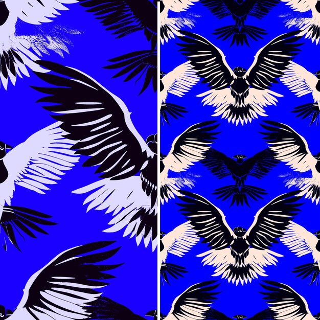 PSD seamless pattern harpy eagle wings with heliconia bract patterns and simplify collage outline art