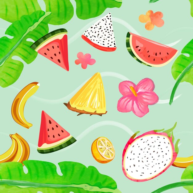 PSD 무결한 패턴 여름 배경 다채로운 과일