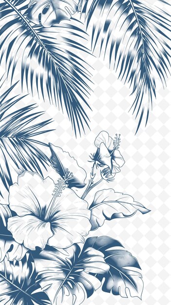 PSD disegno senza cuciture di fiori e foglie tropicali su uno sfondo bianco