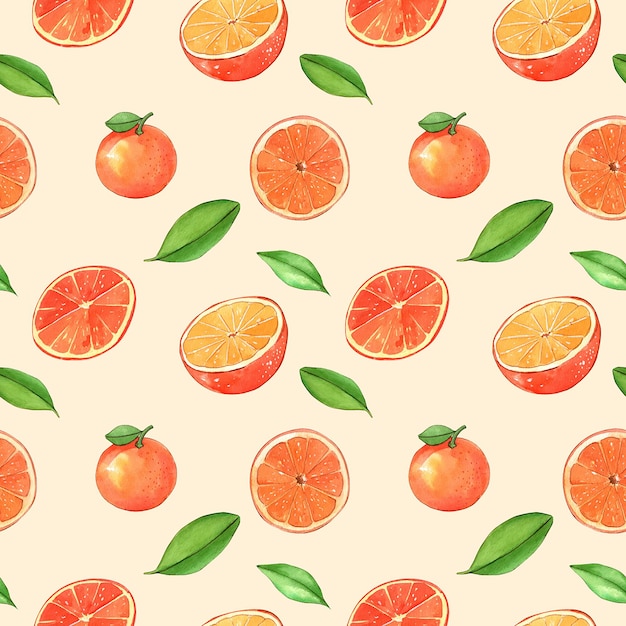 Seamless pattern watercolor illustrations of oranges
