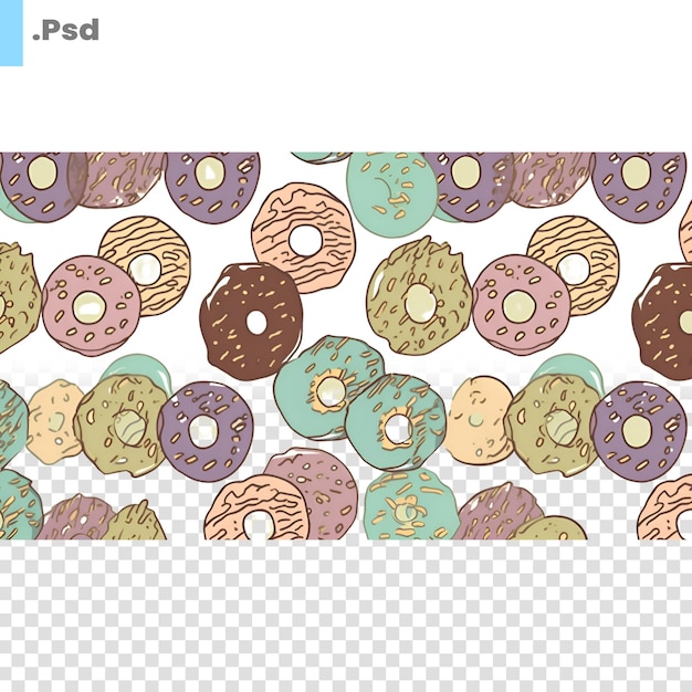 PSD seamless pattern with donuts hand drawn vector illustration psd template