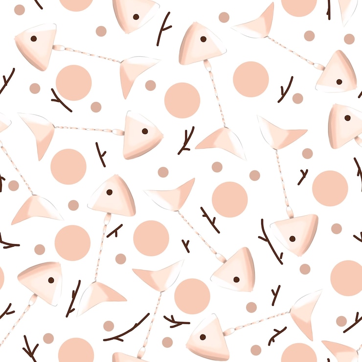 PSD seamless pattern with fish bones and branches with dots illustration