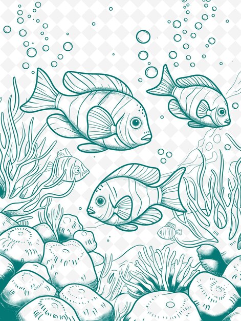 PSD a seamless pattern with fish and bubbles