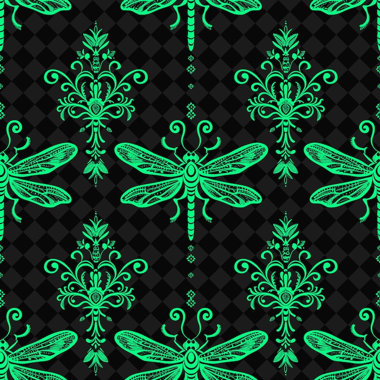 PSD a seamless pattern with green butterflies on a black background