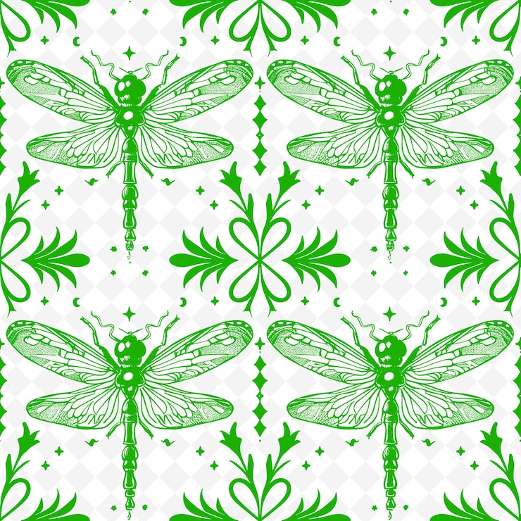 PSD a seamless pattern with green butterflies and a white background