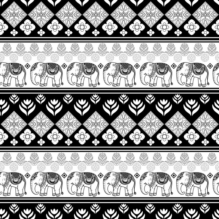 PSD seamless pattern with line art style floral details reflects thai heritage