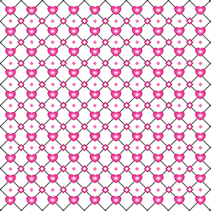 PSD seamless valentines day pattern with pink hearts and geometric design