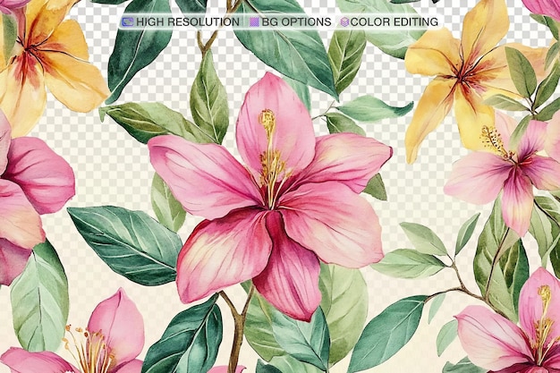 Seamless Watercolor Floral and Leaf Pattern
