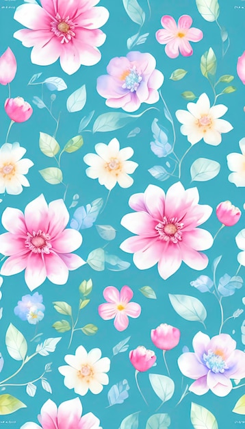 PSD seamless whimsical watercolor floral pattern
